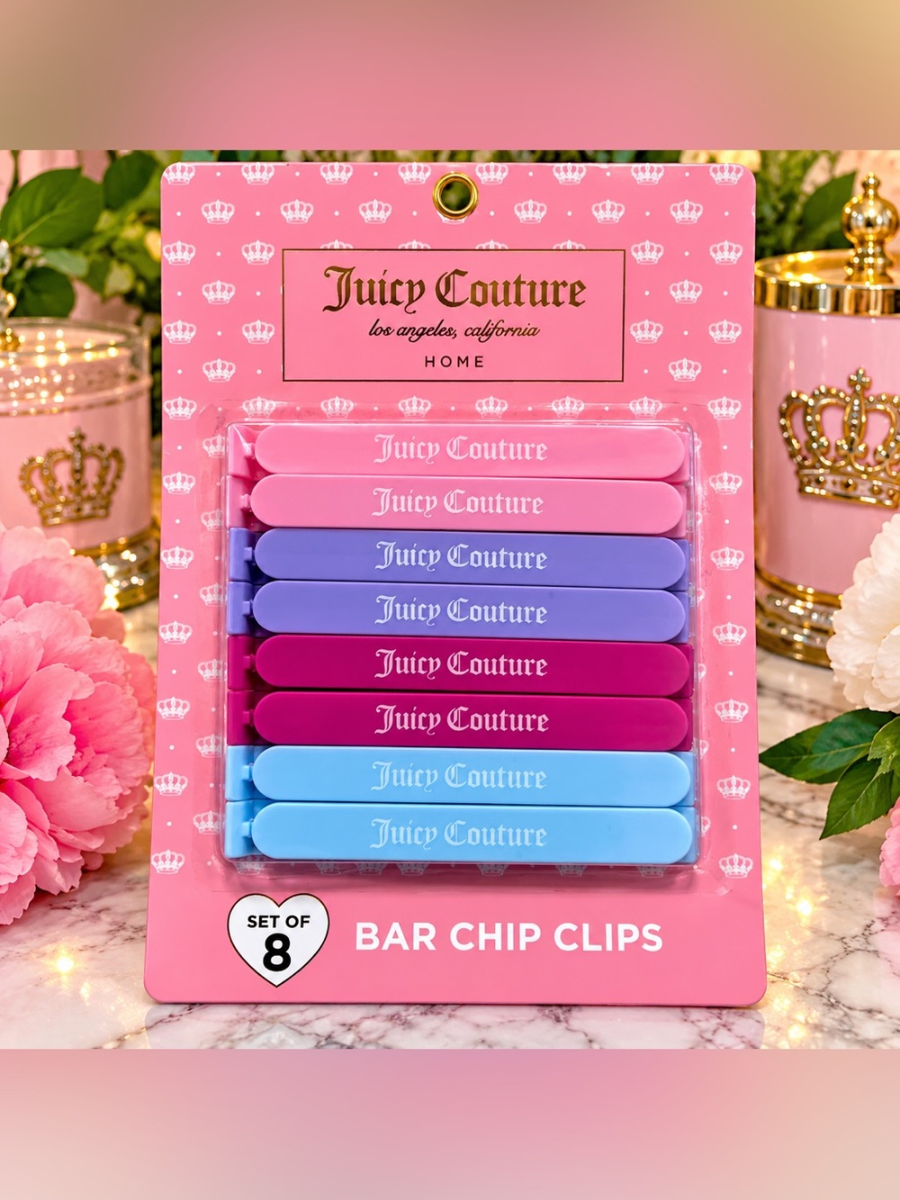 Juicy Couture Pink, Purple & Blue Bar Chip Clips - Set of 8
